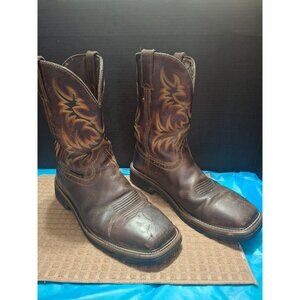 Justin Mens Brown Leather Western Work Boots Size 10.5 Steel Toe